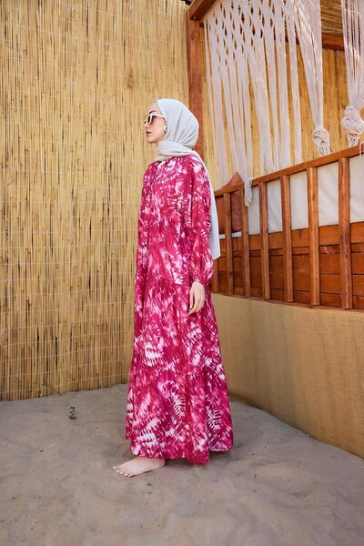 LOCCO Women's Tie Dye Pattern Dress Fuchsia