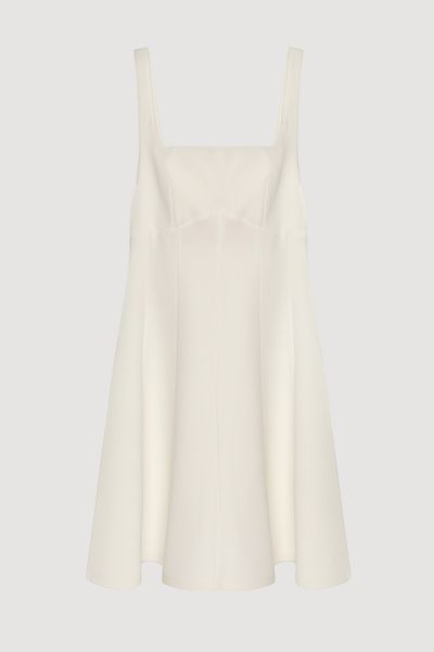 Quzu Square Neck Mini Dress with Ribbon Detail on the Back Ecru