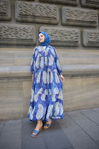 LOCCO Women's Bohemian Patterned Dress Navy Blue