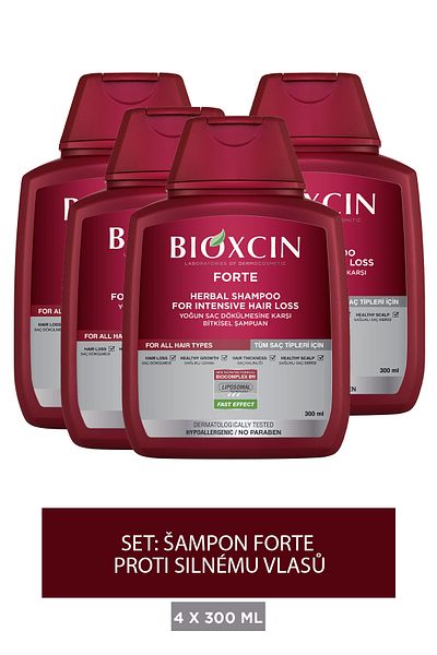 Bioxcin Sada šamponů Forte – 4 x 300ml intenzivní šamponová sada proti vypadávání vlasů
