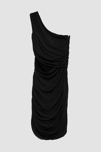 Quzu Drape Detailed One Shoulder Cut Out Mini Dress Black