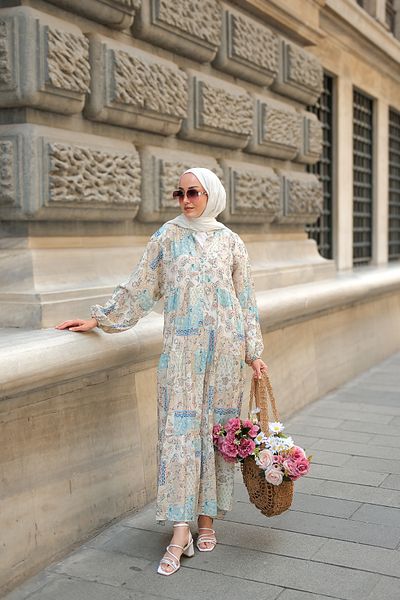LOCCO Rochie de damă vintage cu imprimeu floral albastru