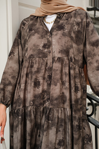 LOCCO Women's Foggy Floral Patterned Dress Anthracite