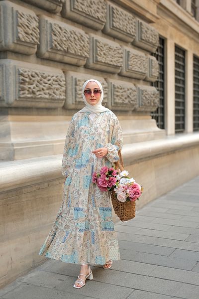 LOCCO Rochie de damă vintage cu imprimeu floral albastru