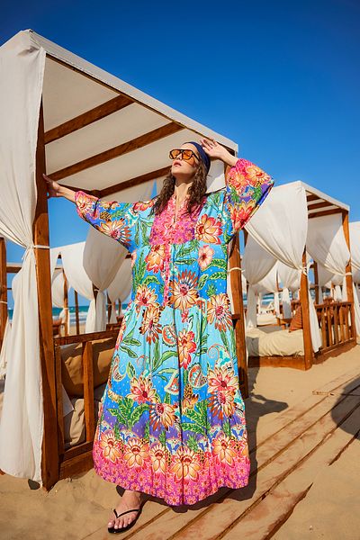 LOCCO Rochie de damă cu modele florale albastră