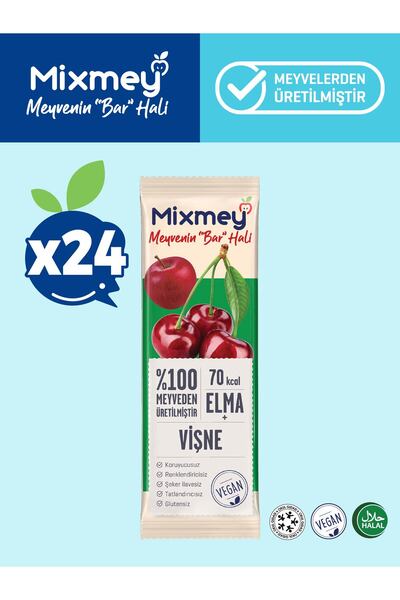 mixmey Vişne Meyve Barı 24 Adet | Sağlıklı Atıştırmalıklar – Vegan, Glutensiz...