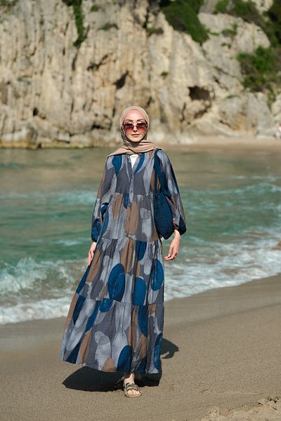 LOCCO Women's Piece Patterned Dress Navy Blue
