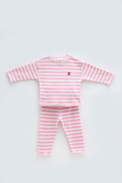 Atelier Babbi Long Sleeve T-Shirt & Pants Set - Pink Striped