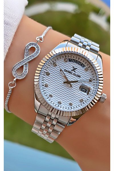 Daniel Klein Brand Silver Color 2 Years Warranty Steel Thin Mesh Cord Women Wristwatch - Bracelet
