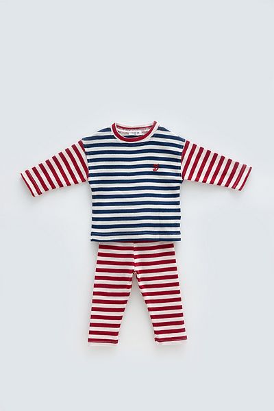 Atelier Babbi Long Sleeve T-Shirt & Trousers Set - Navy Blue Striped