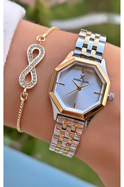 Daniel Klein Sarı Gümüş Renk Su Geçirmez 2 Yıl Garantili Küçük Kasa Kadın Kol Saati - Bileklik Hediyeli