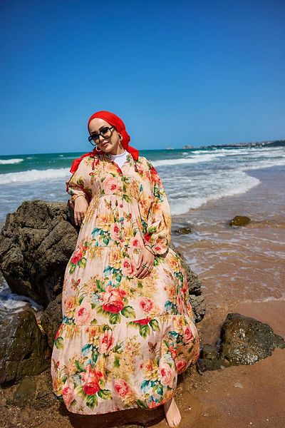 LOCCO Women's Rose Patterned Dress Pomegranate Flower