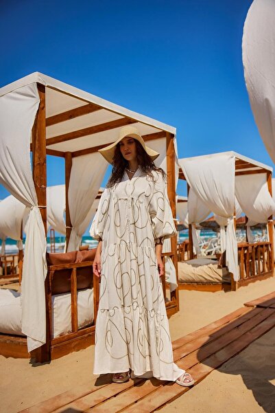 LOCCO Γυναικεία κρέμα φορέματος με χρυσή ραφή