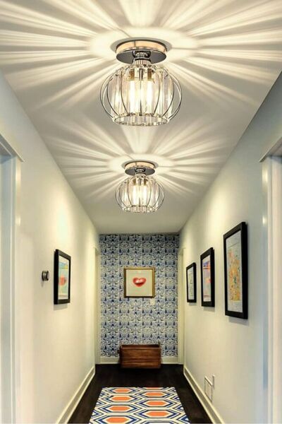 İstanbul Avize Milano Tekli Gümüş Metal Kaplama Kristal Taşlı Lüx Plafonyer Avize