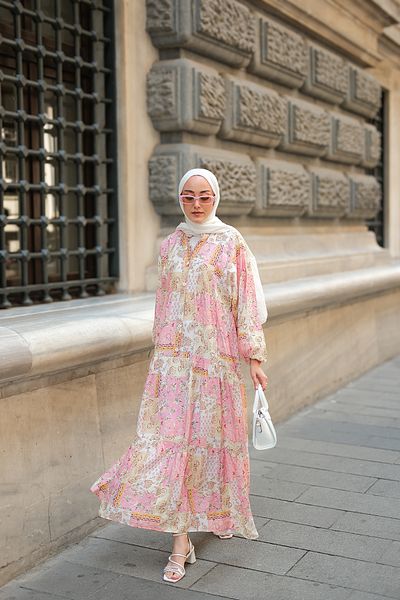 LOCCO Γυναικείο Vintage Φόρεμα με Floral σχέδιο Ροζ