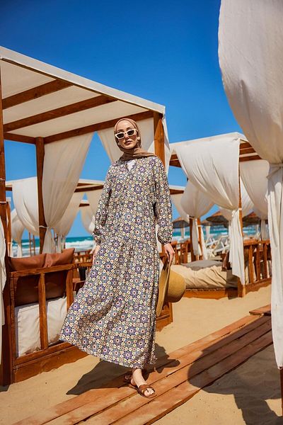 LOCCO Rochie de damă cu imprimeu floral stilizat bleumarin