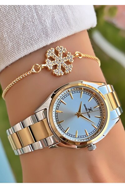 Daniel Klein Yellow Silver Colored Women's Wristwatch and Bracelet - Small Case