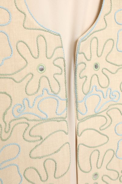 Quzu Stone Detailed Embroidered Vest Natural