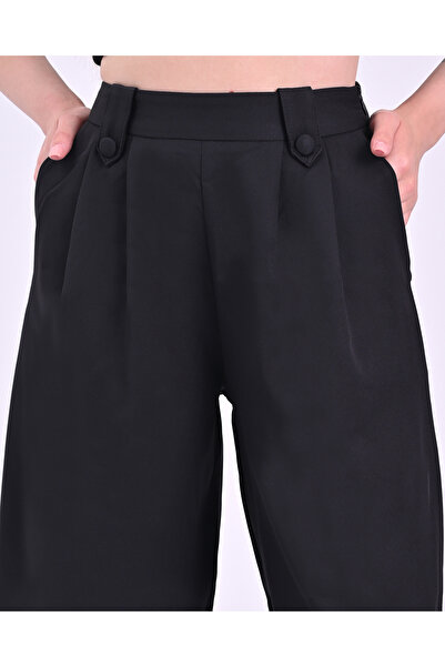 polle Pantaloni de damă Palazzo negri cu talie înaltă - cu nasturi