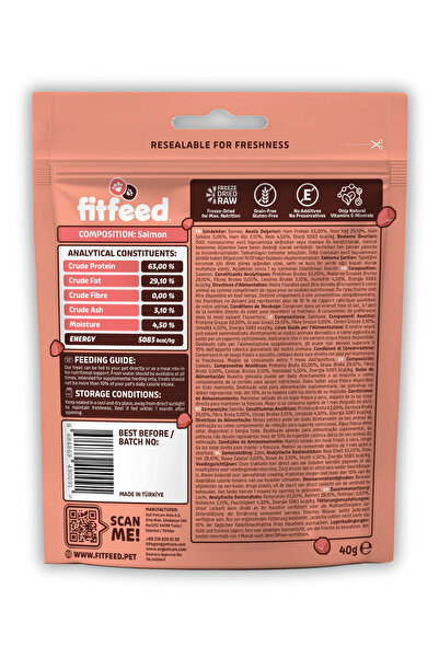 fitfeed Freeze-Dried Çiğ Somon Kedi Ödül Maması 40g