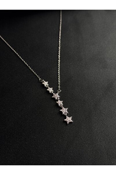 youngsem Kayan Yıldızlı Gümüş Rodyumlu Y Kolye Parlak Zirkon Taşlı