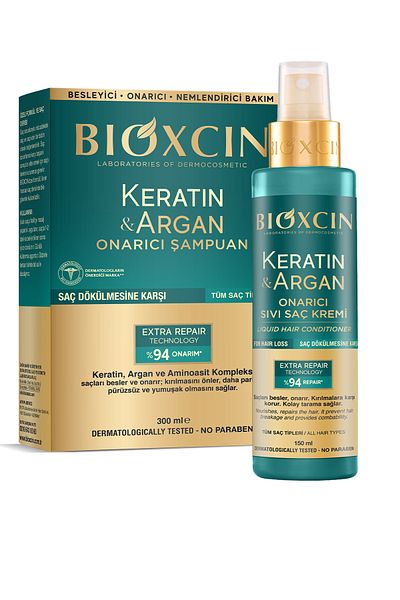Bioxcin Keratin & Argan Repair Shampoo 300ml + Kertin Argan Liquid Hair Care Cream