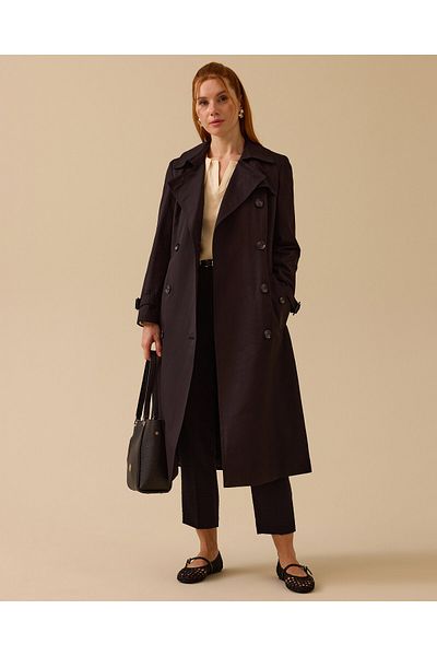 SEÇİL Women's Belted Pocket Detailed Buttoned Trench Coat - Black