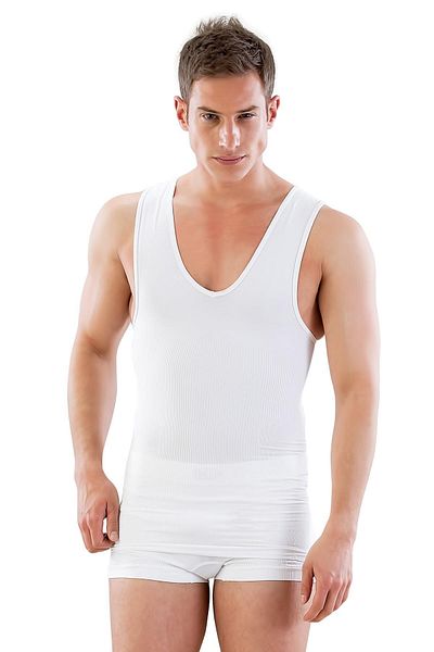 Emay White Mi E1003 V-Neck Men's Corset Undershirt