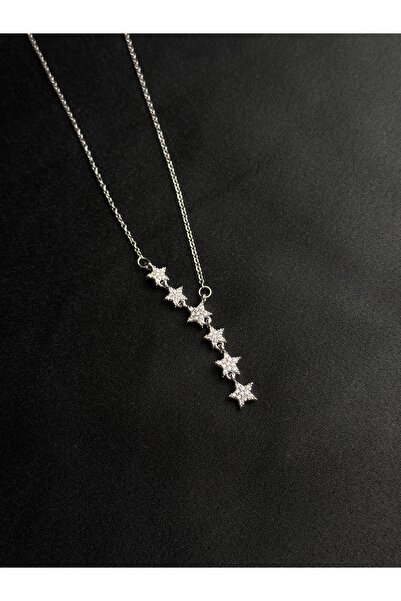 youngsem Kayan Yıldızlı Gümüş Rodyumlu Y Kolye Parlak Zirkon Taşlı