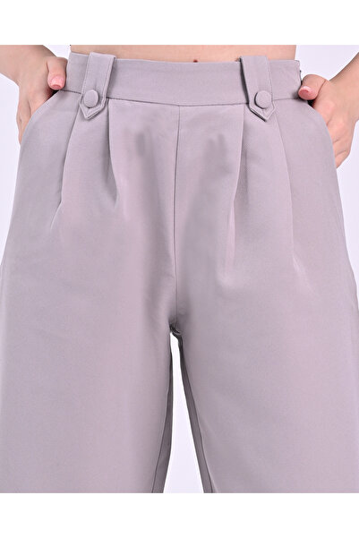 polle Visok struk Sive palazzo ženske pantalone - sa dugmićima
