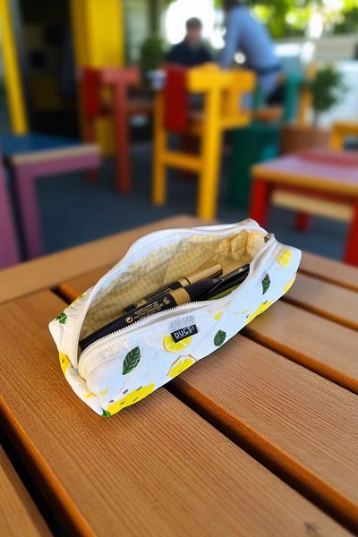 DUCS Lemon Patterned Pencil Case 100% Cotton Gingham Quilted Stitched -Dcs-391