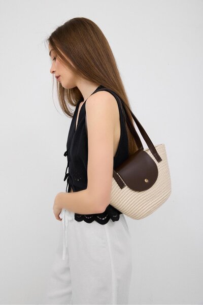 Shule Bags Maia Handmade Hasır Omuz Çantası Krem