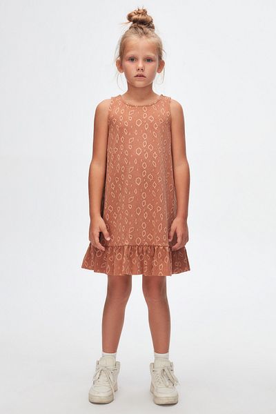 LOVETTI Brown Drop Pattern Girl's Ruffled Bell Skirt Dress