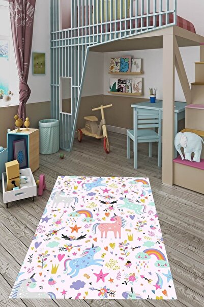 on the clouds Unicorn Desen Yıldız Gökkuşağı Dijital Baskı Yıkanabilir Kaymaz...