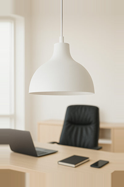 Lambadar Shine Metal Tekli Beyaz Sarkıt Avize Retro Rustik Model Modern Endüstriyel Mufak Hol Ofis Cafe Avize