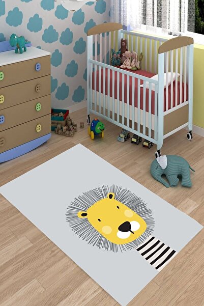 on the clouds Sevimli Hayvanlar Desenli Dijital Baskılı Kaymaz Taban Çocuk Od...