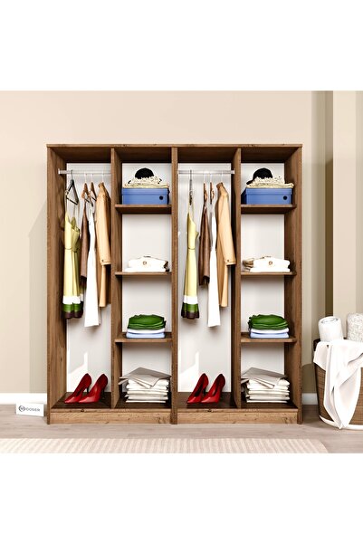 midoser Kardelen Serisi Atlantik Çam 4 Kapaklı 8 Raflı 160 Cm Elbise Dolabı - Gardırop Seti