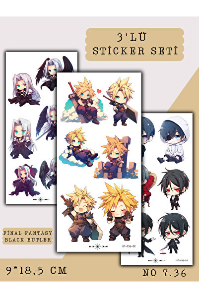 Else Craft 3'lü Final Fantasy - Black Butler Anime Manga Temalı Sticker 7.36