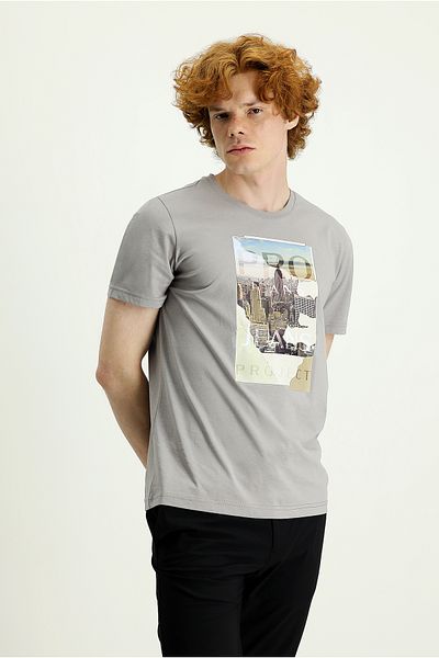 Kiğılı Printed Slim Fit Crew Neck Cotton T-Shirt