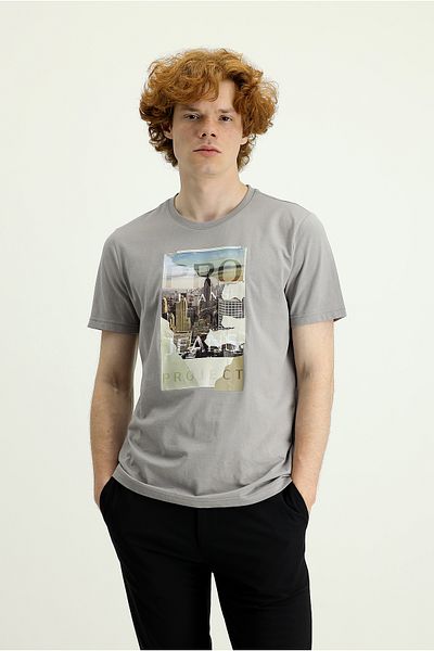 Kiğılı Printed Slim Fit Crew Neck Cotton T-Shirt