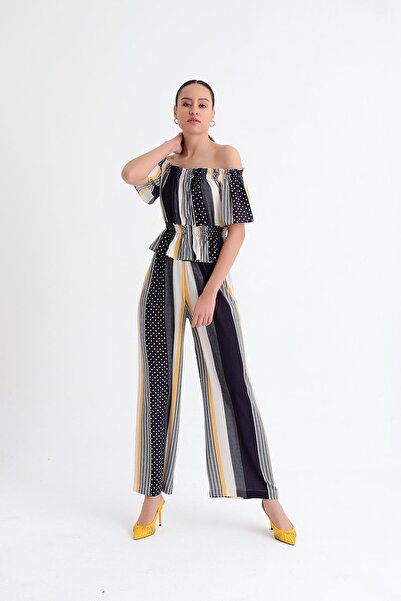 Hanna's by Hanna Darsa Kadın Siyah Puantiye Ve Çizgi Detaylı Düşük Omuzlu Las...