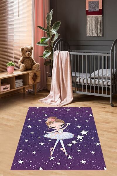 on the clouds Balerin Prenses Desenli Yıldızlı Dijital Baskı Yıkanabilir Kaym...