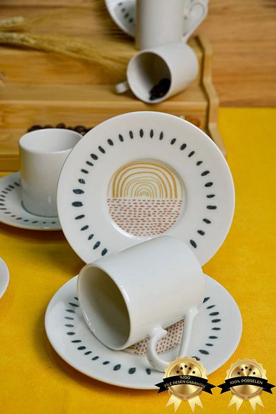 Heda Porselen Yakamoz 12-Piece 6-Person Porcelain Coffee Cup Set