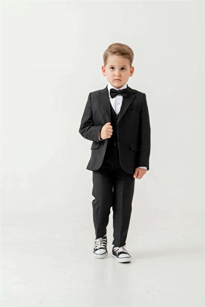 Zaziko Kids Mini Gentleman Erkek Çocuk Takım Elbise - 5 Parça (Ceket, Yelek, Gömlek, Pantolon, Papyon)
