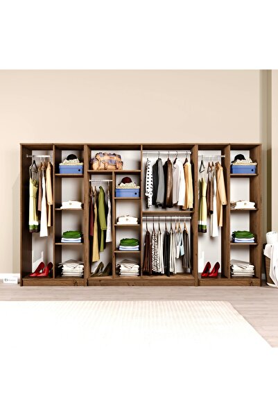 midoser Kardelen Serisi Atlantik Çam 8 Kapaklı 13 Raflı 300 Cm Elbise Dolabı - Gardırop Seti