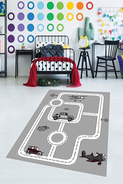 on the clouds Araba Yollu Trafik Yolu Dijital Baskılı Kaymaz Taban Çocuk Odas...