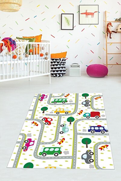 on the clouds Araba Yollu Trafik Yolu Eğitici Oyun Halısı Dijital Baskılı Kay...