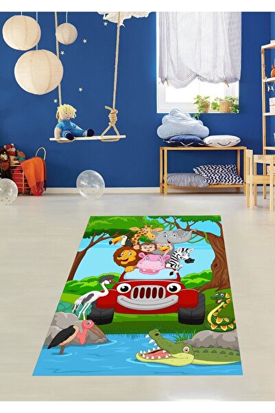 on the clouds Safari Animal Hayvanlı Arabalı Desen Dijital Baskı Yıkanabilir ...