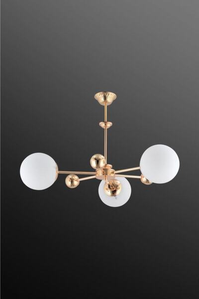 İstanbul Avize Nairobi 3'lü Gold Beyaz Glop Camlı Avize