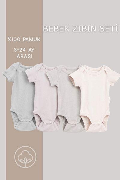 Vauva 4-Piece Snap Fastener Short Sleeve Bodysuit Set 100% Cotton Bodysuit